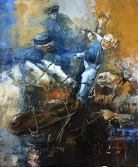 Shan Amrohvi, 24 x 30 inch, Oil on Canvas, Buzkashi Painting, AC-SA-152